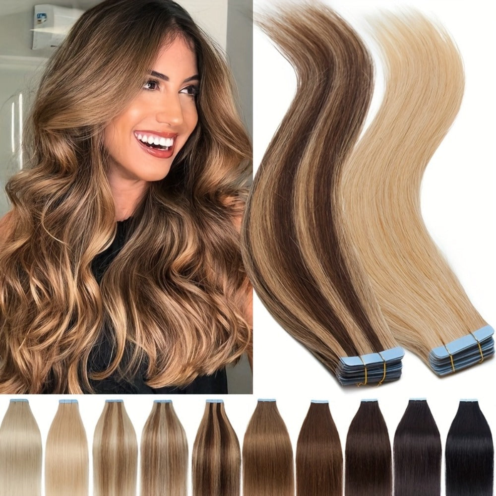 Hair Extensions Straight Brazilian Remy Human Hair Tape-In Set with 10 Pieces, 12–24-Inch Lengths and 11 Colors — image 1