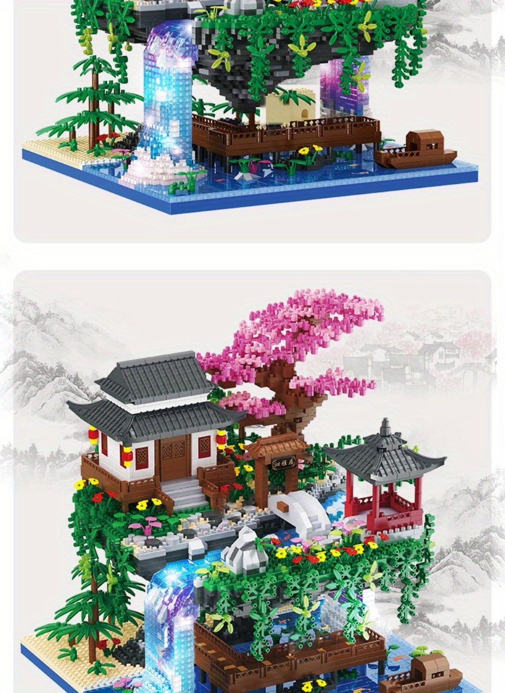 Bonsai Tree Building Set 3320 Pieces Micro Blocks, Chinese Architecture Peach Blossom Cherry Blossom Miniature Model Kit — im