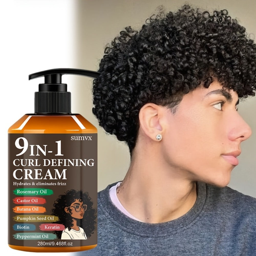 280ml 9-in-1 Curl Defining Cream in Pump Bottle with Pictured Botanical Ingredient Blend for Wavy Hair — image 6