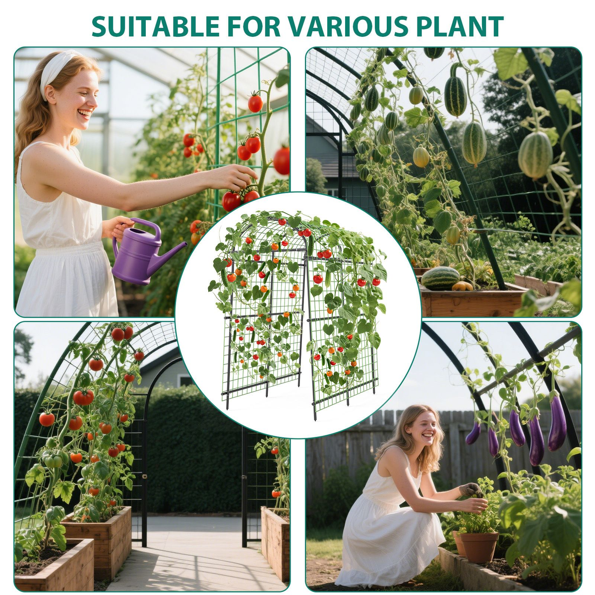 Garden Arch Trellis 7.5ft Tall Metal Climbing Plant Support with Netting for Vegetables Flowers Roses for Garden, Patio and Y
