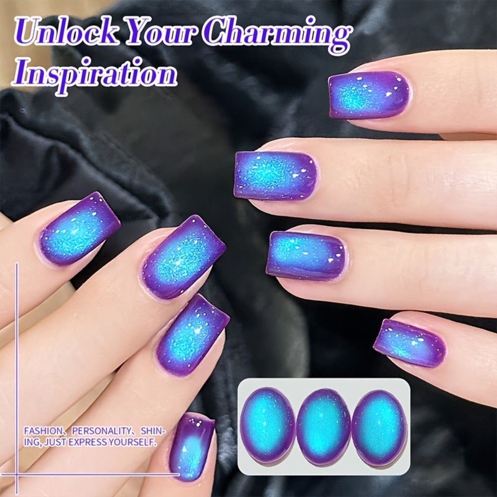 Cat Eye Magnetic Gel Nail Polish 10ml – Blueberry Glitter Purple Blue Glass Bead Sparkling Effect, UV LED Semi-Permanent Gel 