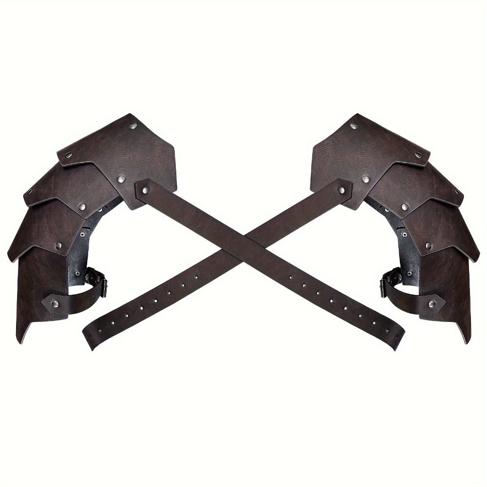 Medieval Shoulder Armor Double Pauldron for Men & Women – Embossed PU Faux Leather Warrior Pauldrons for Halloween LARP Cospl