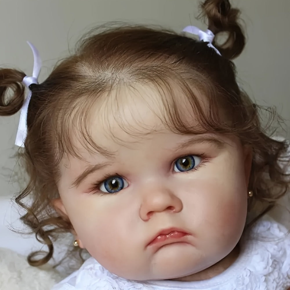 Reborn Baby Doll 24-Inch Cloth Body with Vinyl Limbs, Rooted Brown Hair, Acrylic Eyes and White Outfit Set — image 5