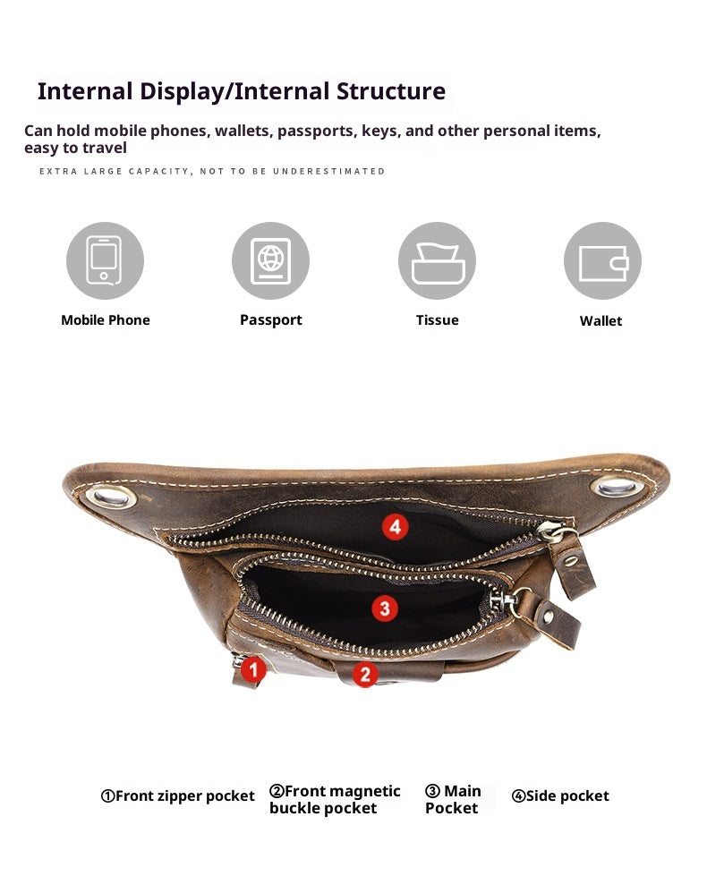 Men's Denim Leather Leg Bag Outdoor Sports