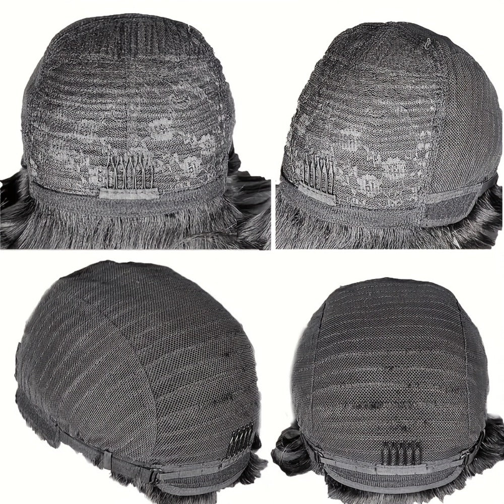Pixie Cut Wig Human Hair with Bangs Glueless Short Brazilian Layered Machine Made Throw-On-and-Go Hairpiece Natural Black 1B 