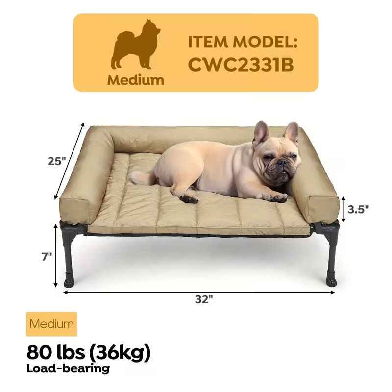 Elevated Dog Bed with Teslin Mesh Cot, Powder-Coated Steel Frame and Removable Bolster Top in Four Sizes — image 34