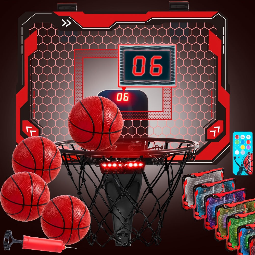 Indoor Basketball Hoop for Kids Over the Door, Light Up LED Scoreboard 4 Balls Air Pump 3 Game Modes 7 Light Shows — image 2