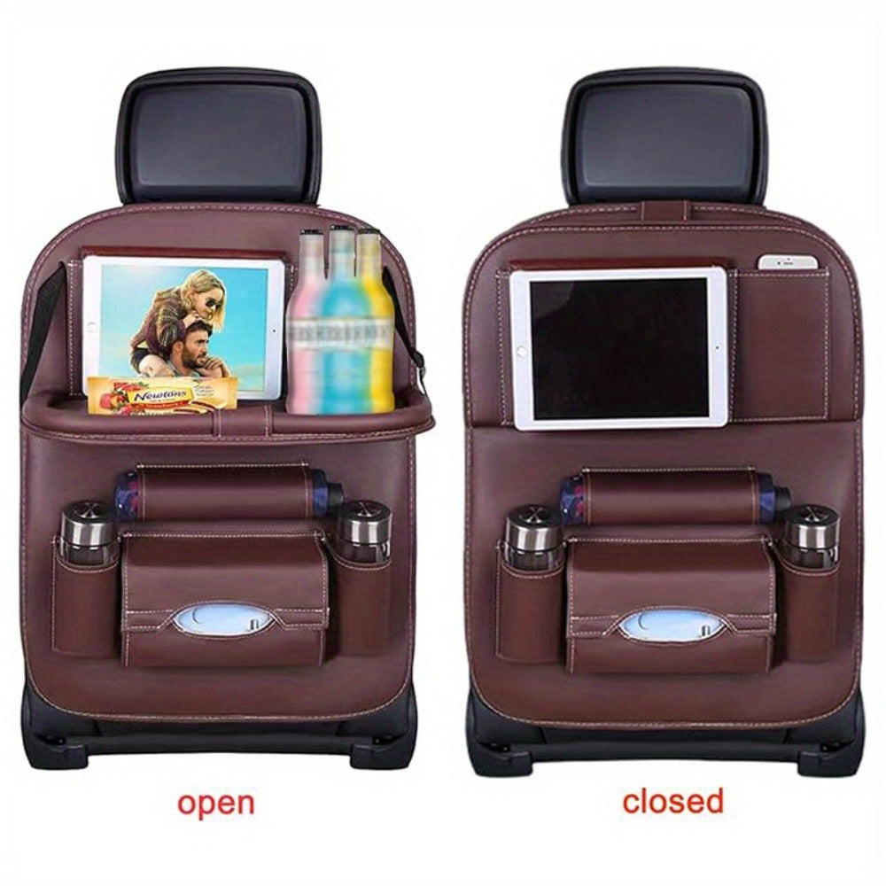 Car Rear Seat Organizer with Foldable Table, Footrest, Cup Holder, Tissue Box & Laptop Base – 2-Piece Premium Back Seat Stora