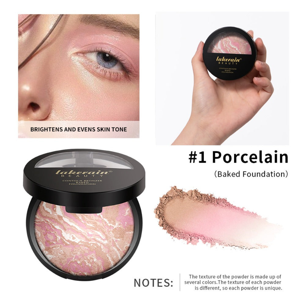 Marble Baked Contour Palette Set 2-Piece Kit with Color Correcting Foundation Powder, for Makeup, Travel and Everyday Vanity 