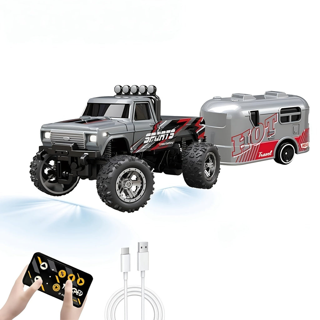 Mini RC Off-Road Truck with Trailer 1:64 Scale Die-Cast Remote Control Car with the Listed Color, Size or Set Options for Eve