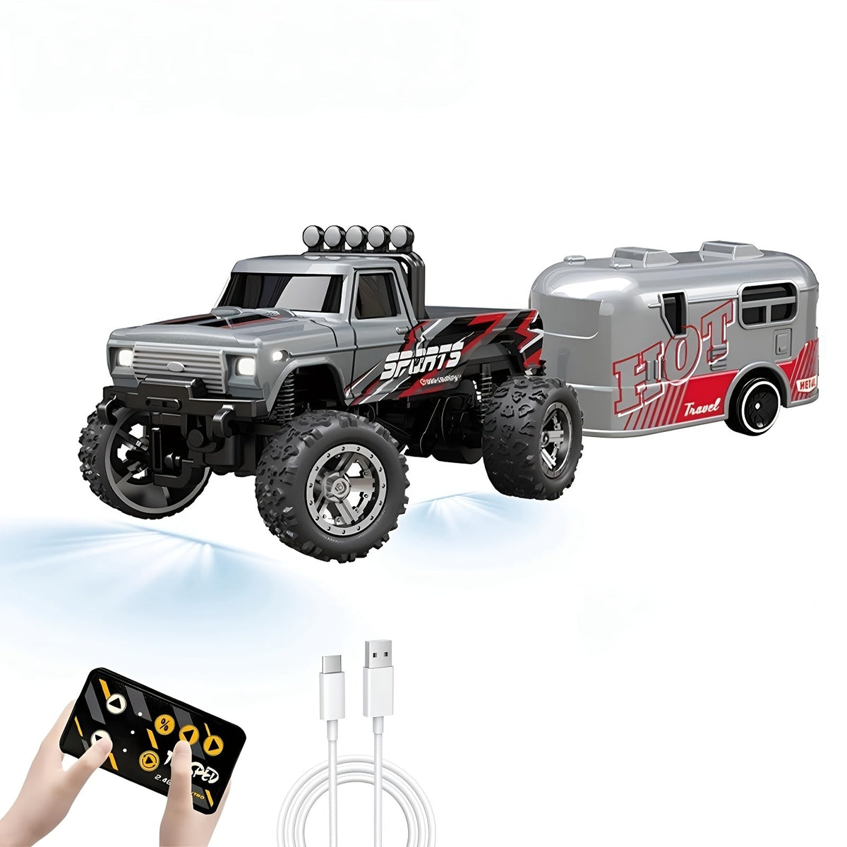 Mini RC Off-Road Truck with Trailer 1:64 Scale Die-Cast Remote Control Car with the Listed Color, Size or Set Options for Eve