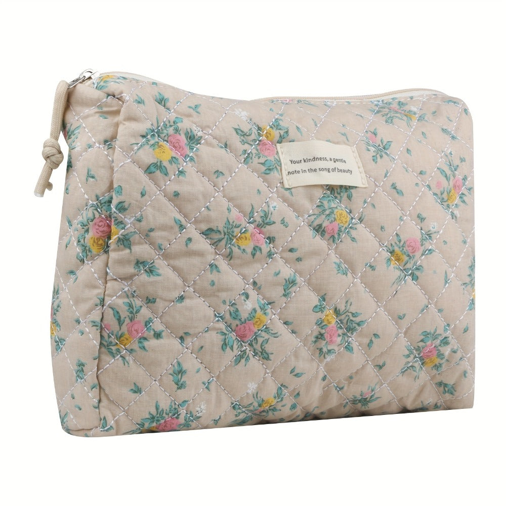 Makeup Bag Four-Piece Quilted Cotton Floral Pouch Set in Five Styles for Travel, Vanity and Everyday Beauty Storage — image 1