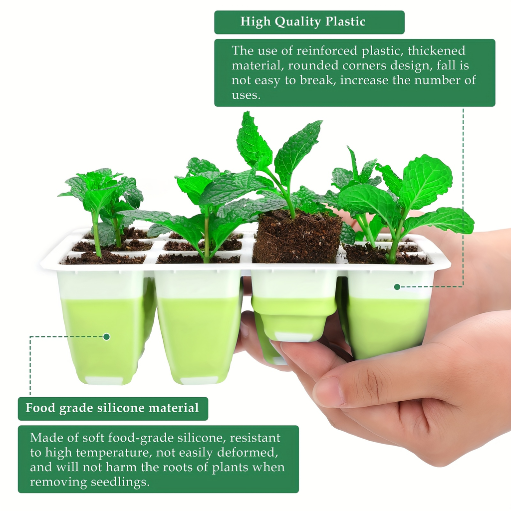 Seed Starting Tray with Flexible Pop-Up Units | Easy Transplant No Root Damage | Optimal Drainage | Reusable Seedling Tray 2p