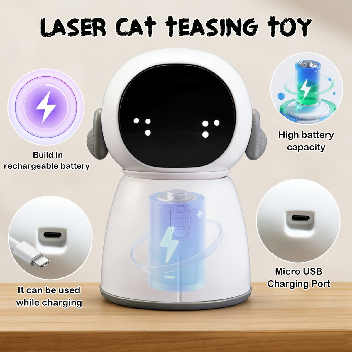 Cat Toy Automatic Dual-Laser Projector with Three Speed Modes, Motion Activation and USB Charging — image 4