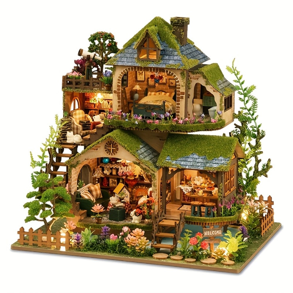 Wooden Forest Hut Miniature Model Kit with Multi-Level Cabin Scene, Lighting Details and Forest Adventures Label — image 6