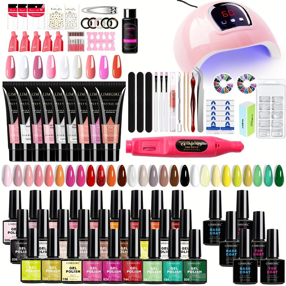 36-Color Polygel Nail Extension Kit with LED UV Lamp, Complete Poly Gel Starter Set with Dual Forms, Slip — image 3