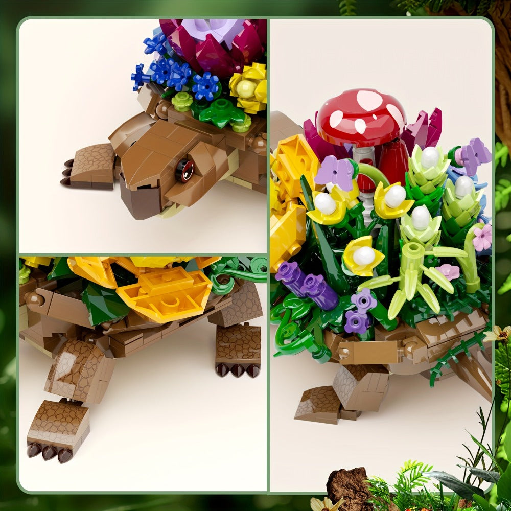 Turtle Flower Planter Building Block Set 510 Pieces – Cute Turtle Brick Puzzle Decor Toy, Unique Handmade Display Gift for Ki