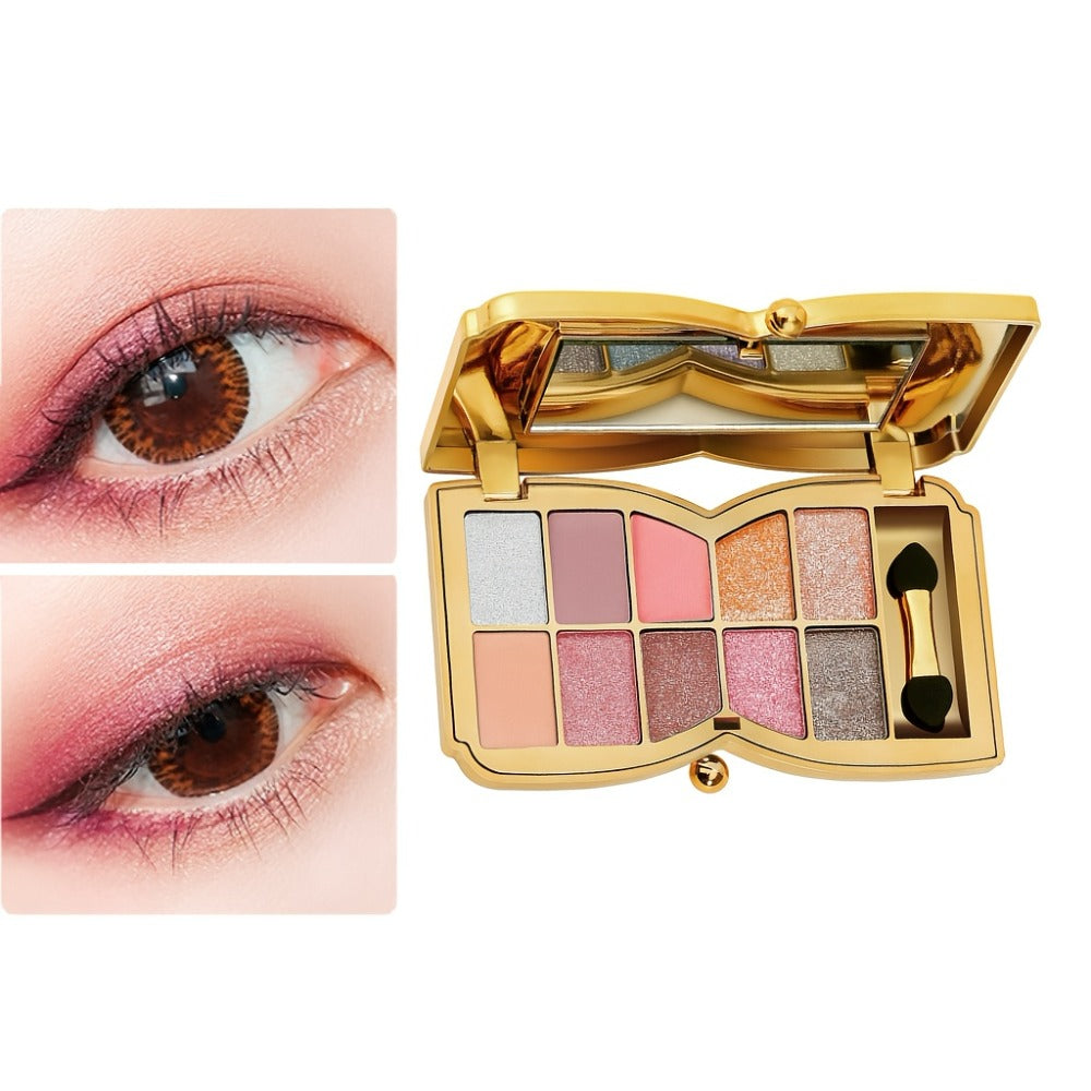 Eyeshadow Palette 10-Shade Gold Bow Compact with Mirror, Dual-Ended Applicator and Three Color Options — image 10