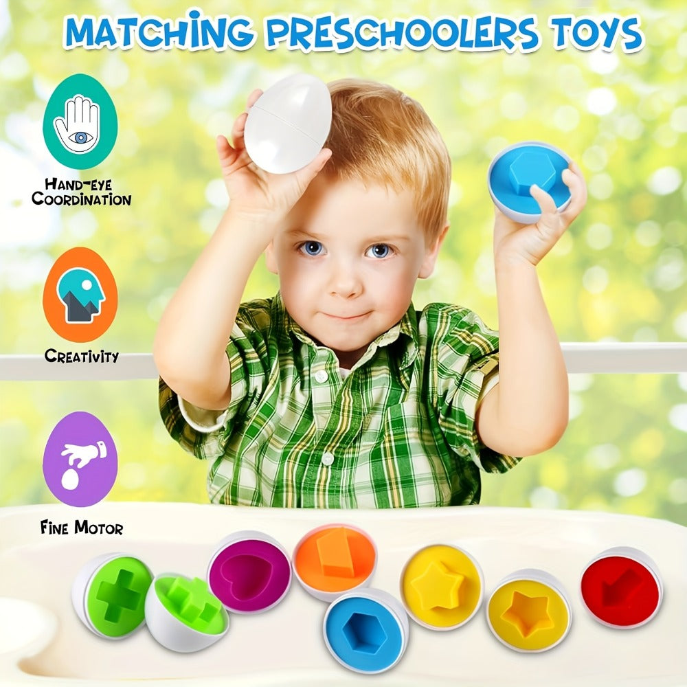 Color & Shape Matching Eggs Toy for Toddlers, Montessori Sorter Puzzle Set, Sensory Early Learning Fine Motor Skills Toy — im