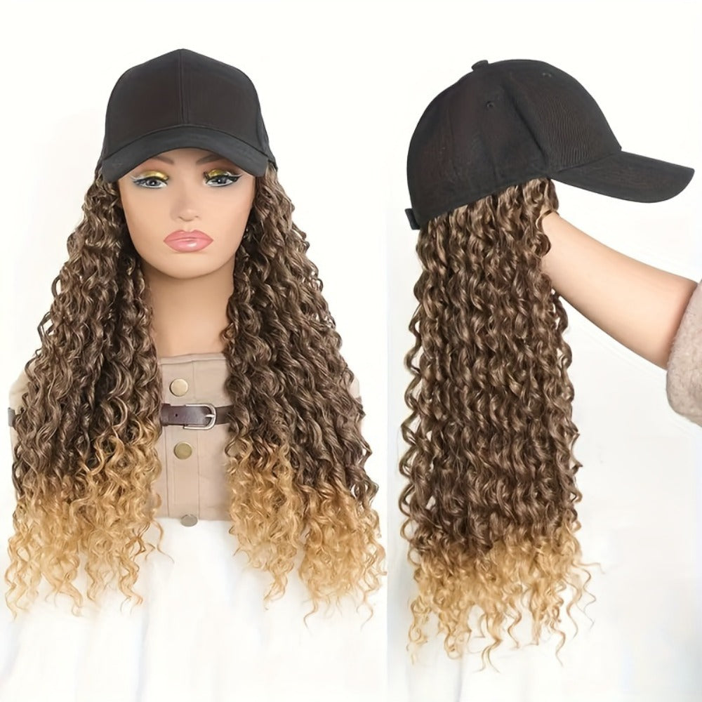 Afro Kinky Curly Baseball Cap Wig for Women 18 Inch Hat and Wig Combo Adjustable Elastic Net Long Synthetic Curly Hair Multi-