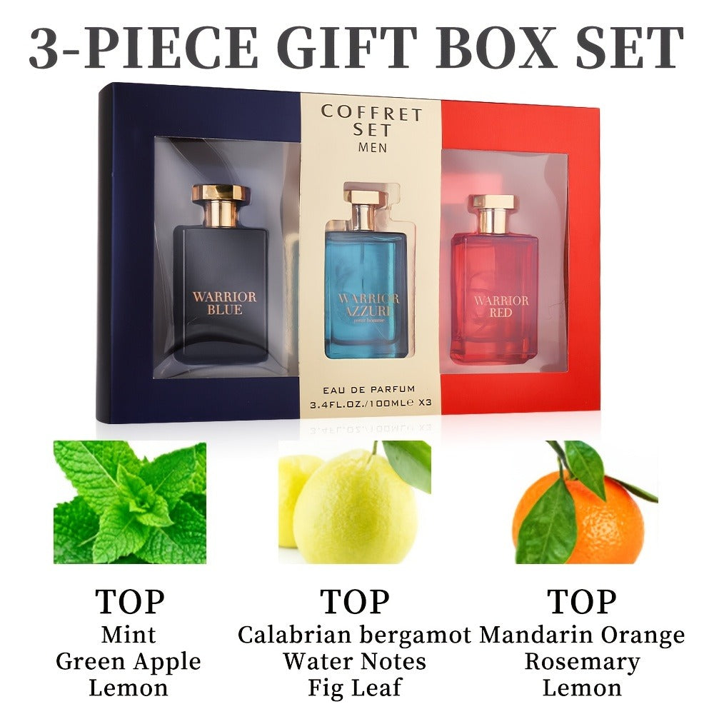 Eau de Toilette Warrior Blue 100ml Spray for Men with Single Bottle or Three-Piece Color Gift Set — image 2