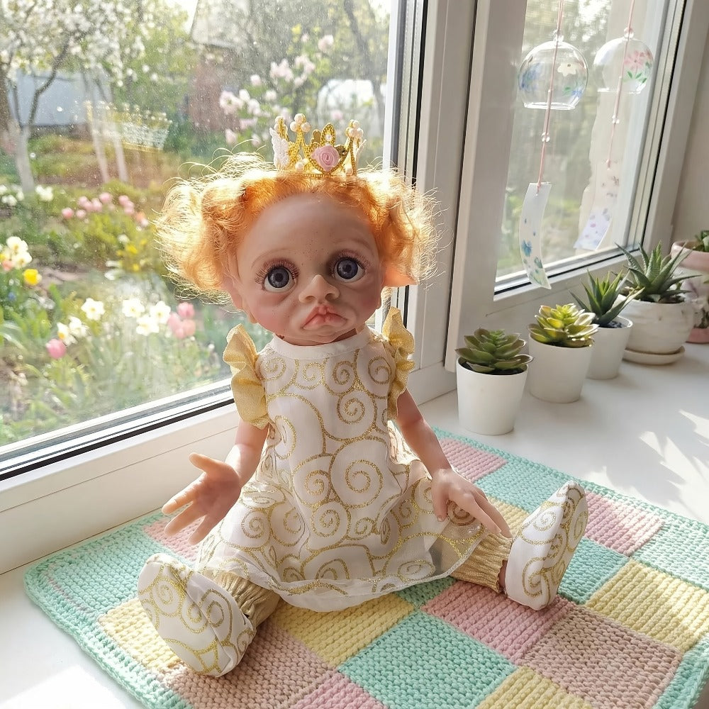 Fairy Elf Reborn Doll 15 Inch Vinyl Full Body Hand-Painted Collectible Art Doll with Wavy Hair & Crown — image 9