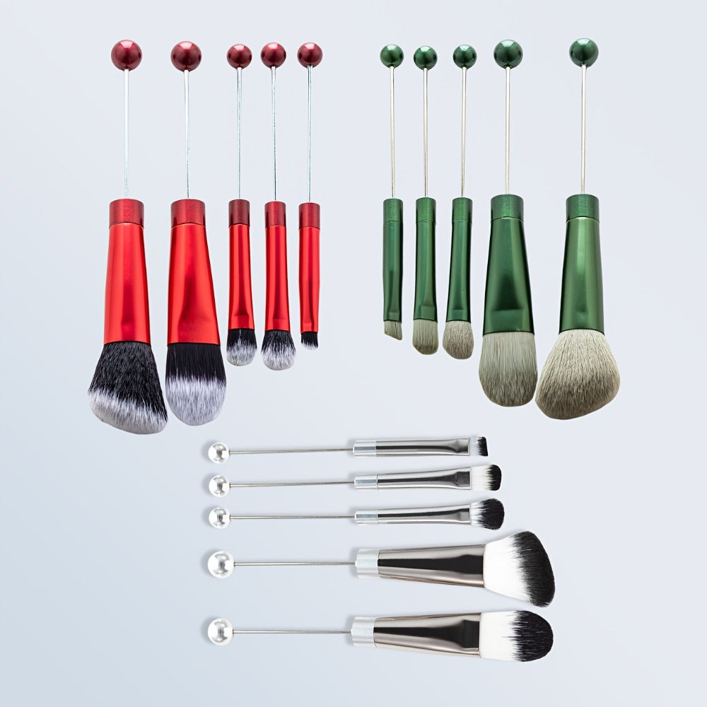Makeup Brush Set, 15-Piece Bead-Ready Metal Handle Collection with Powder, Blush, Eyeshadow and Angled Brush Shapes — image 6
