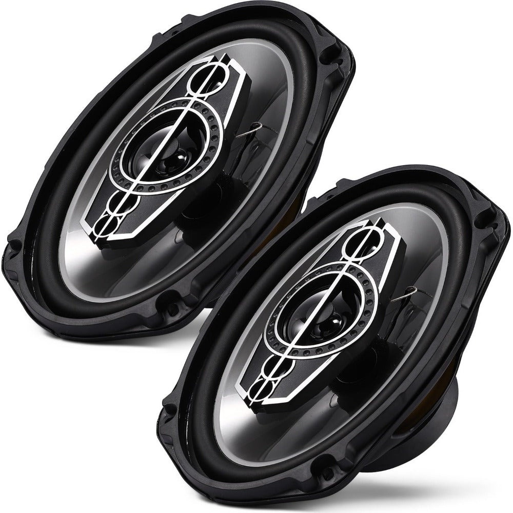 Pair of 6 x 9 Inch Five-Way Coaxial Car Speakers Labeled 1000W Peak, 120W RMS and 4 Ohms with Grilles — image 1
