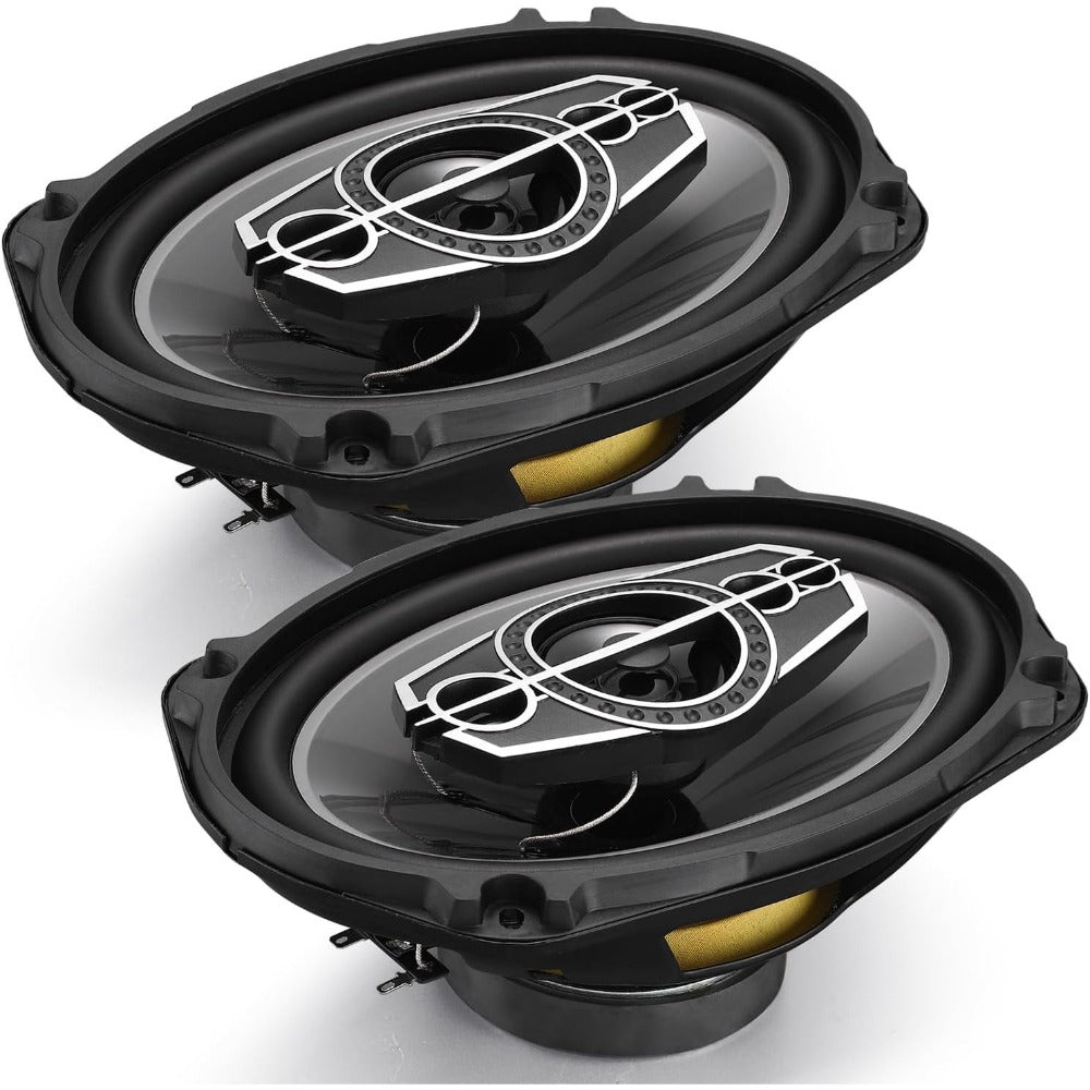 Pair of 6 x 9 Inch Five-Way Coaxial Car Speakers Labeled 1000W Peak, 120W RMS and 4 Ohms with Grilles — image 7