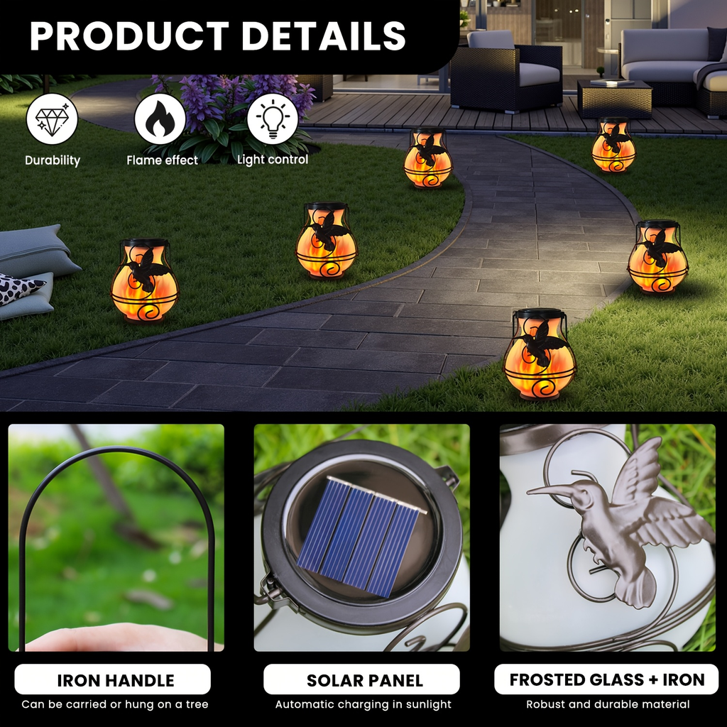 Solar Outdoor Lights Hummingbird Flickering Flame Hanging Lanterns, IP44, 2- or 4-Pack for Yard Decor — image 12