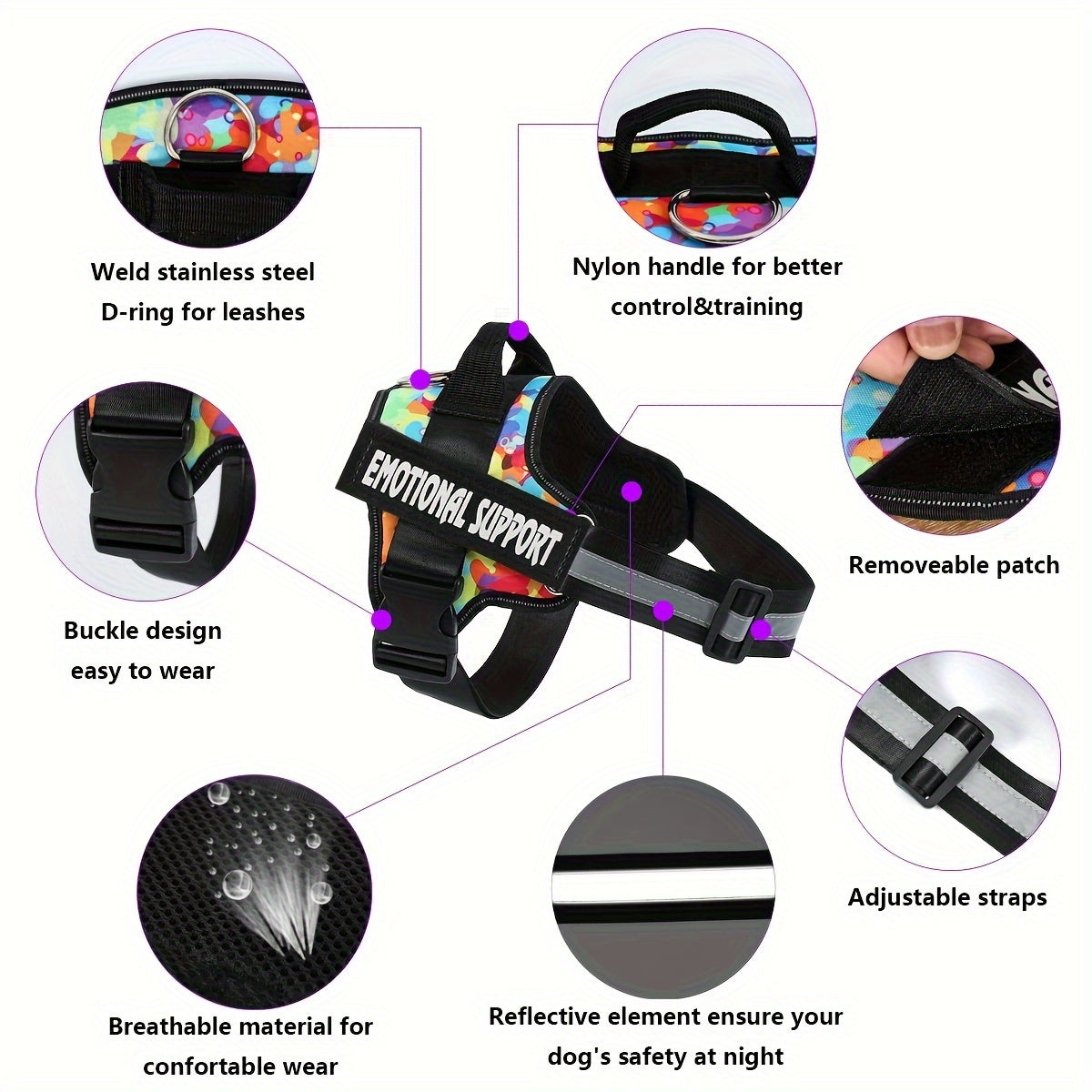 Emotional-Support Patch Dog Harness with Top Handle in Eleven Colors and XS-to-XXL Sizes Pictured — image 4