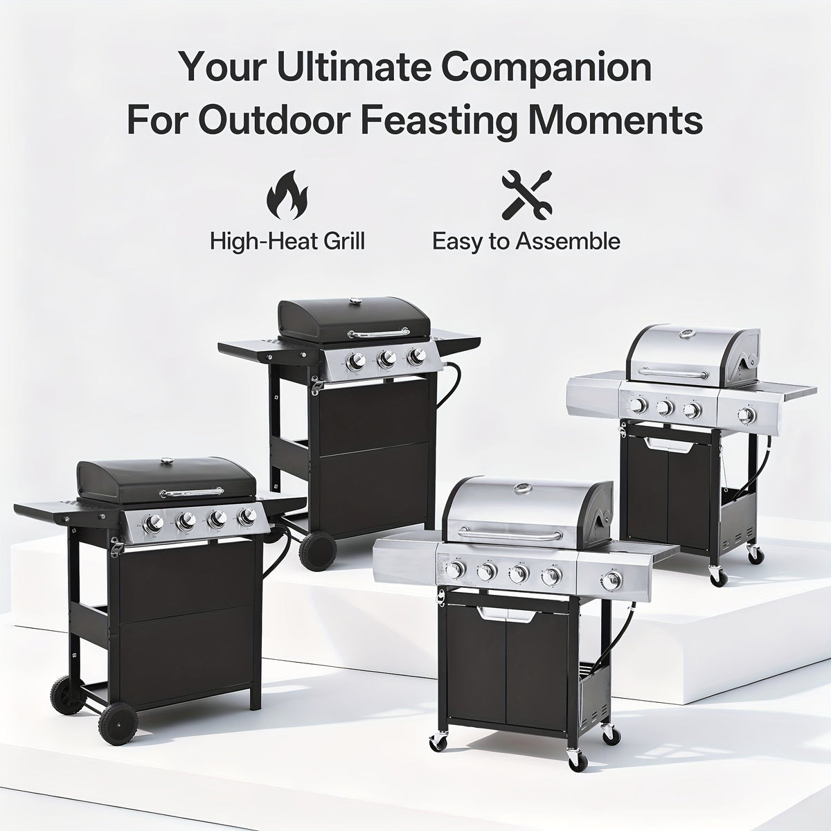 Propane Gas Grill Stainless Steel 3 & 4 Burner Outdoor BBQ Grill with Side Burner, Grill Cover & 344 Sq In Cooking Surface — 