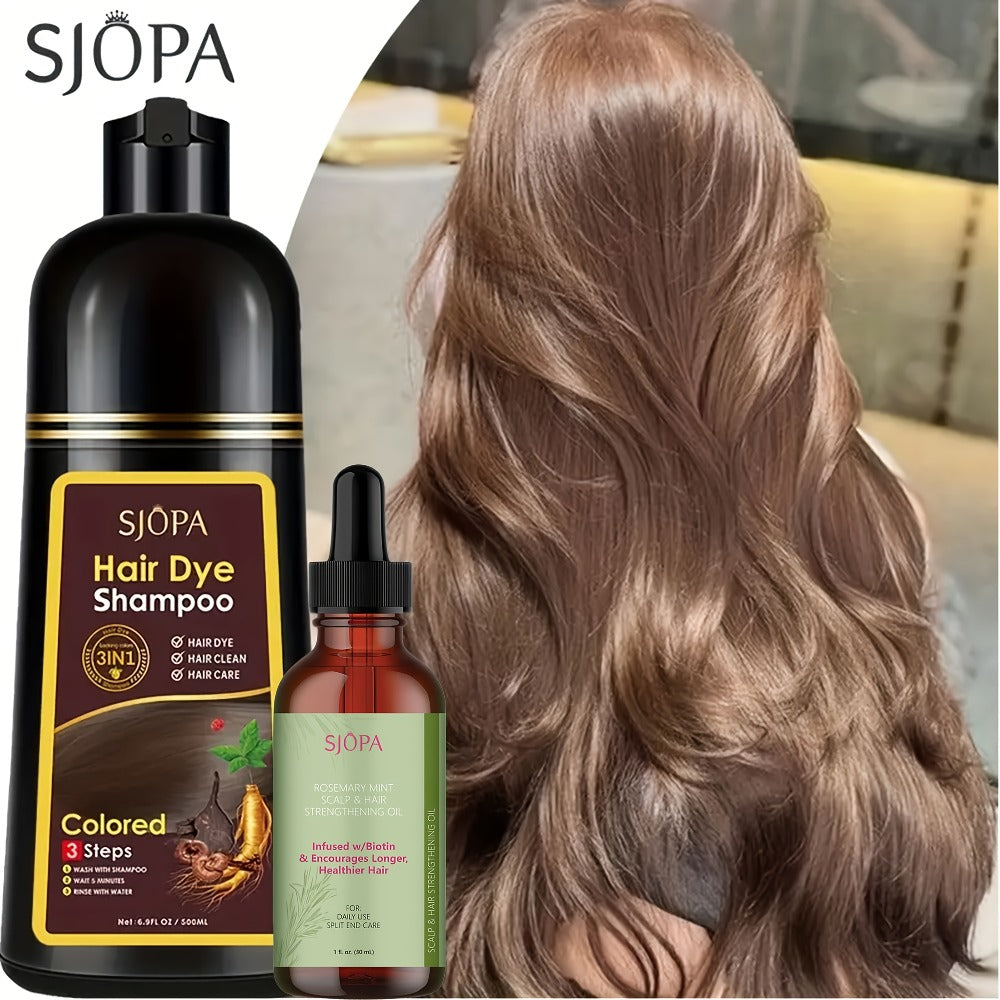 Hair Dye Shampoo, SJOPA 500ml Bottle and Rosemary Hair Oil Set with Seven Color Options for At-Home Color Selection — image 1