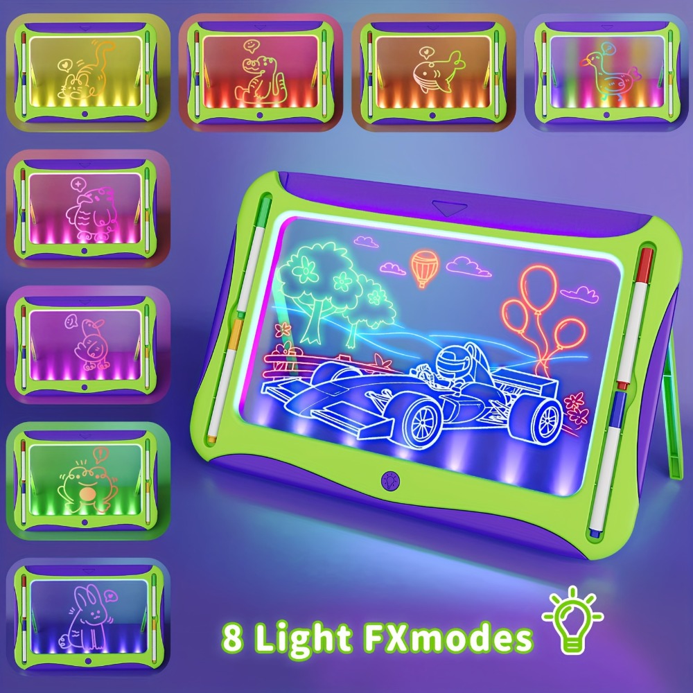 LED Light Up Drawing Board for Kids, 9 Double-Sided Tracing Cards 6 Markers Glow Doodle Travel Art Toy for Girls Boys Ages 3-