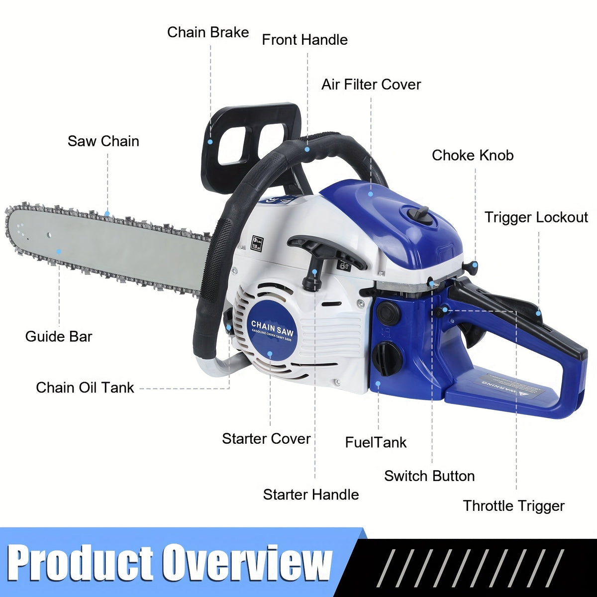Gas Chainsaw, 2-Stroke Powerful Wood Cutting Logging Farm Ranch for Garden, Patio and Yard Use — image 8
