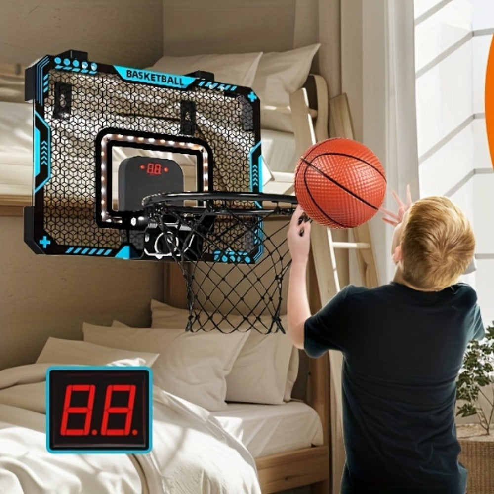 Over Door Basketball Hoop with LED Lights & Electronic Scoreboard, Mini Hoop Set with 4 Balls for Kids Teens Adults — image 1