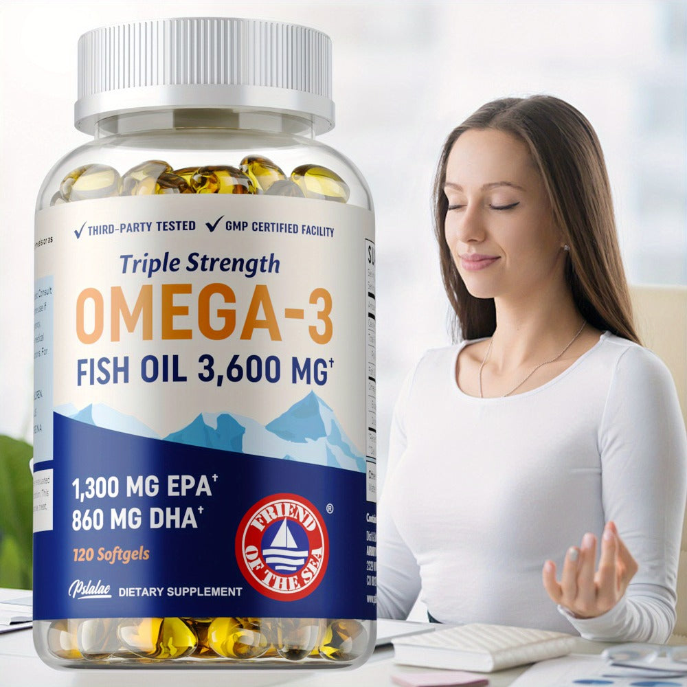 Triple Strength Omega 3 Fish Oil 120 Capsules with High EPA & DHA for Eye, Brain & Heart Health, Joint & Immune Support for M