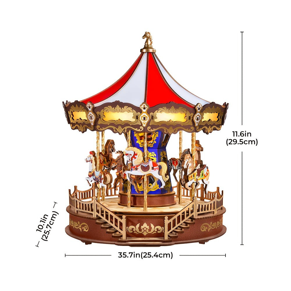 Rolife Carousel Music Box Kit, DIY 3D Wooden Puzzle Architectural Craft Model, Spinning Carousel with Music — image 3