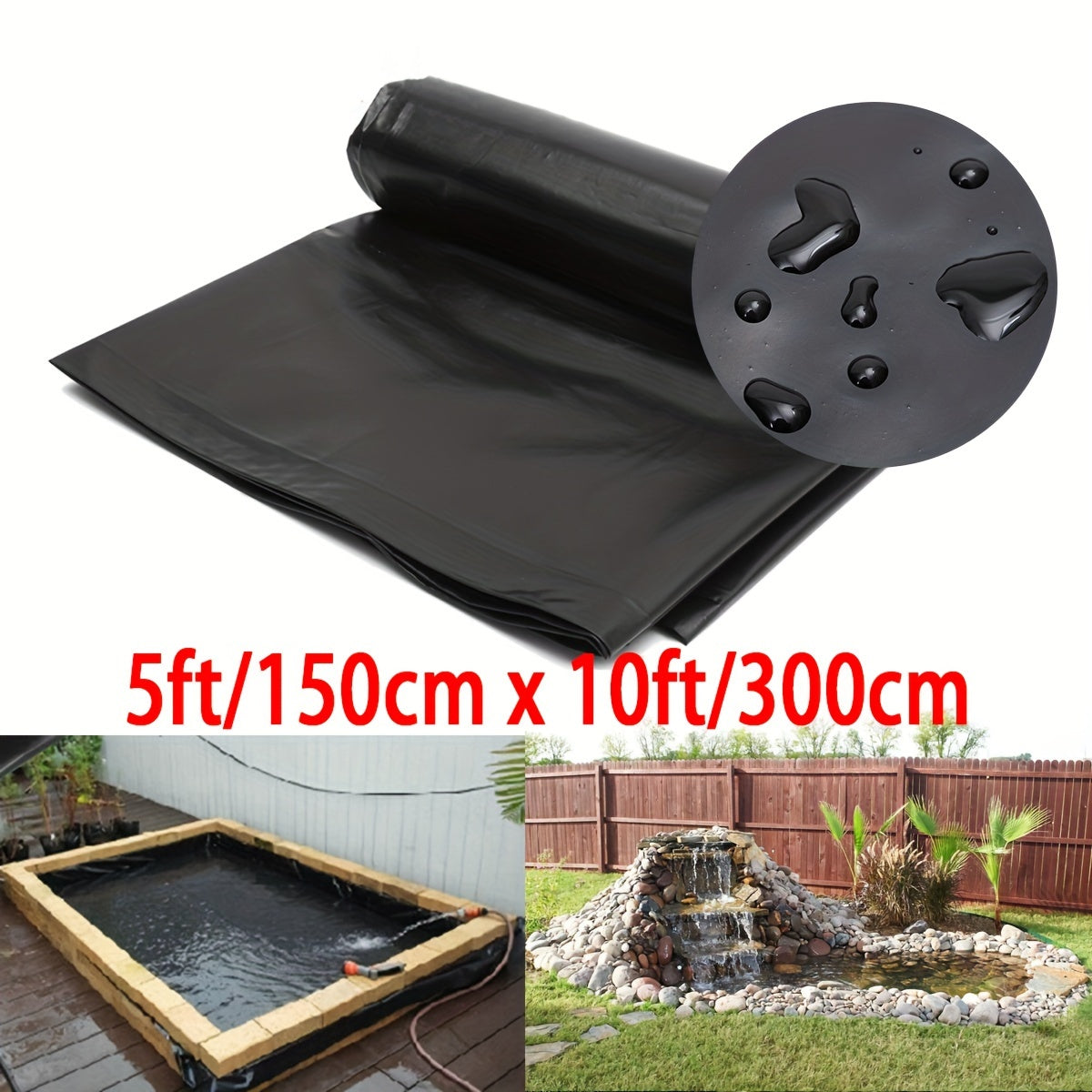 Black 5 x 10-Foot Pond Liner with 0.12mm Thickness for Fish Ponds, Water Gardens and Planter Boxes — image 4