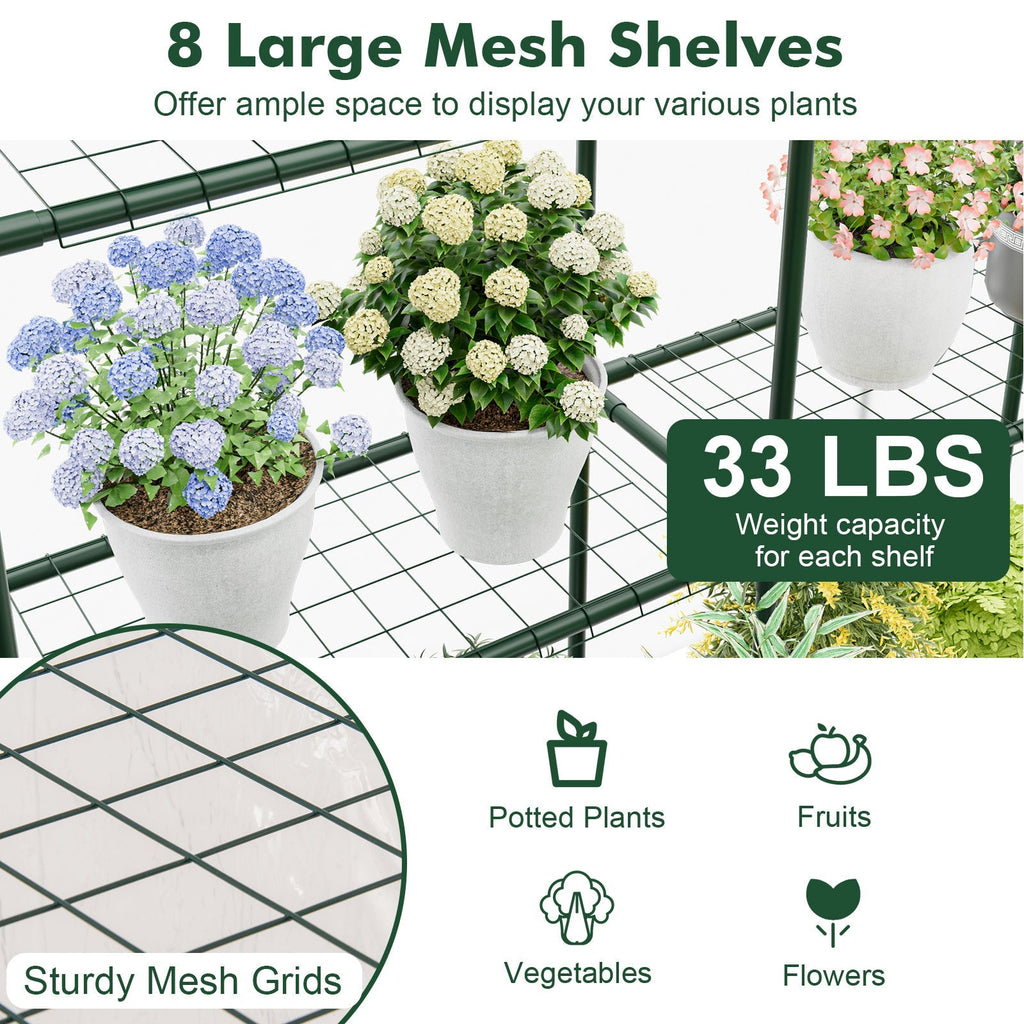 55 x 57 x 77-Inch Walk-In Greenhouse with Transparent Cover, Roll-Up Door and Eight Side Shelves — image 4