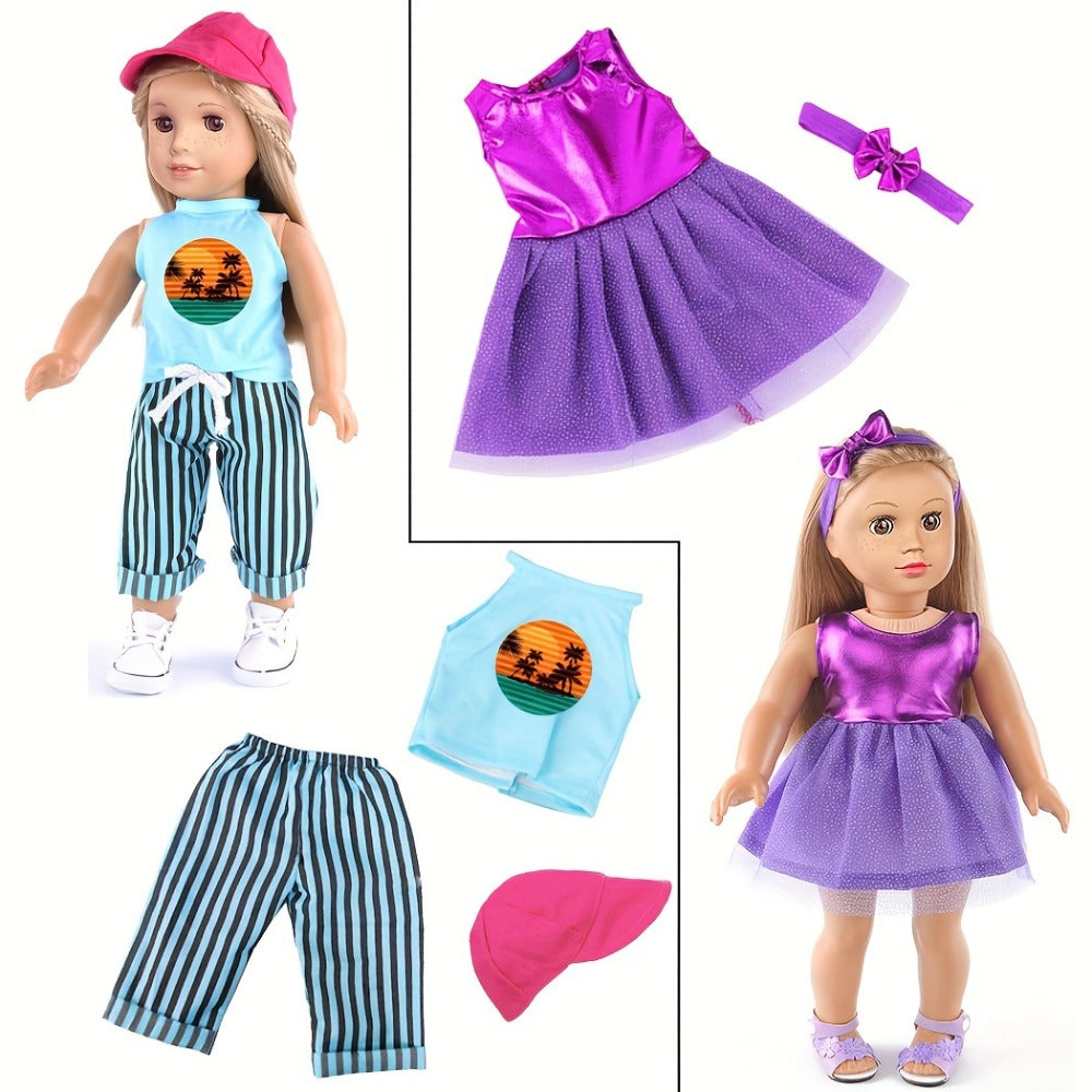 10-Outfit Doll Clothes Set for 18-Inch Dolls with Mixed Dresses, Tops, Pants, Skirts and Headwear — image 6