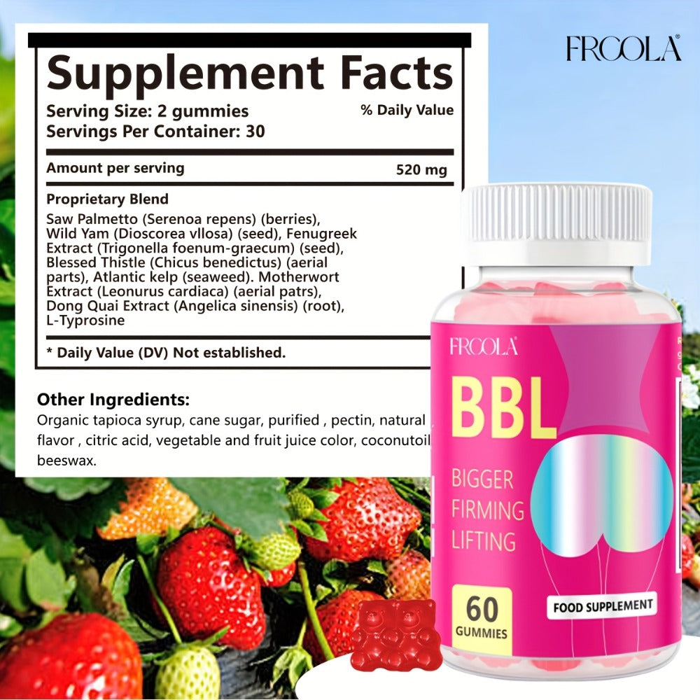 Women's BBL & BBG Herbal Gummies, Bum & Chest Enhancement Support Supplement for Women, Strawberry Flavor — image 2
