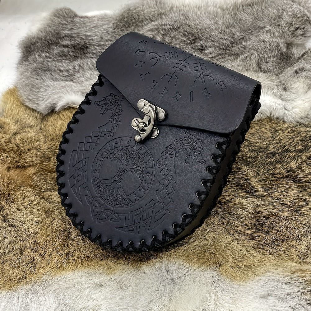 Costume Accessories Faux Leather Medieval Belt Pouch with Five Embossed Design Options in Brown or Black — image 4