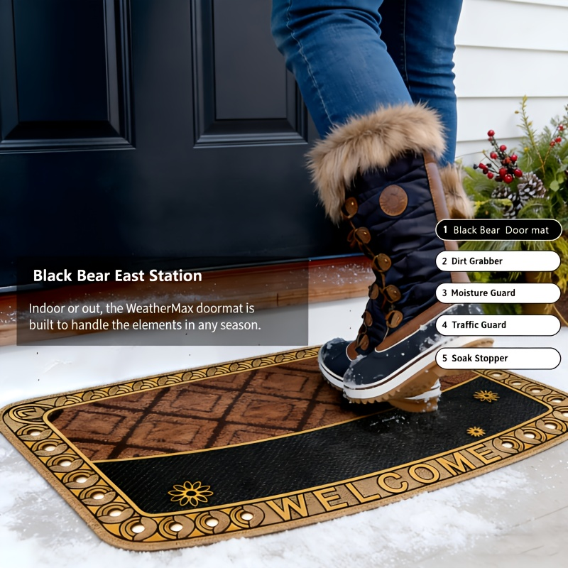 Textured Welcome Door Mat with Bordered Brown-and-Black Geometric Design in A001 or A002 Styles — image 4