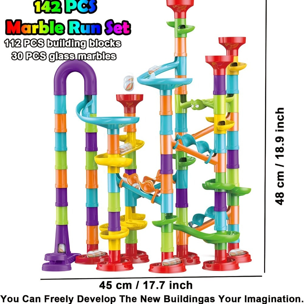 Marble Run Set Building Blocks for Kids 112/147pcs with Glass Marbles with the Listed Color, Size or Set Options for Everyday