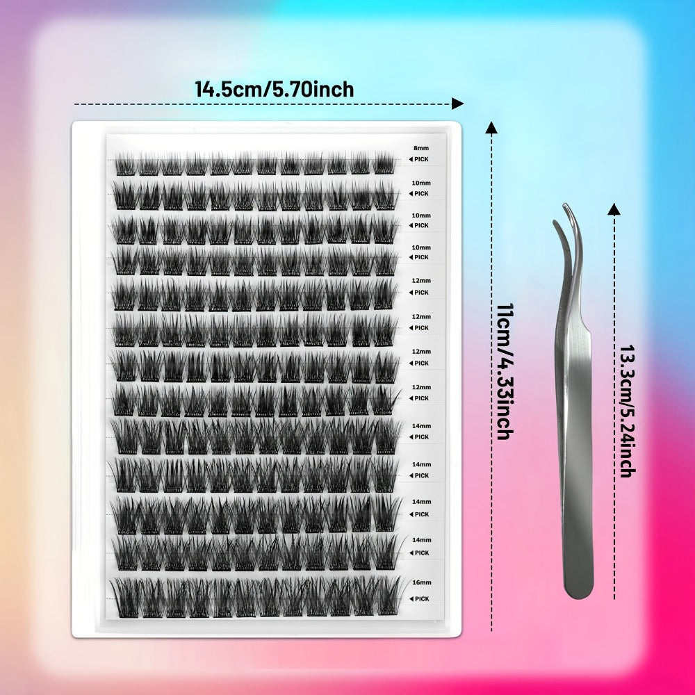 156-Piece Mixed Self-Adhesive Lash Cluster Tray with Black Tweezers and Spoolie Brush in Mixed Style — image 6