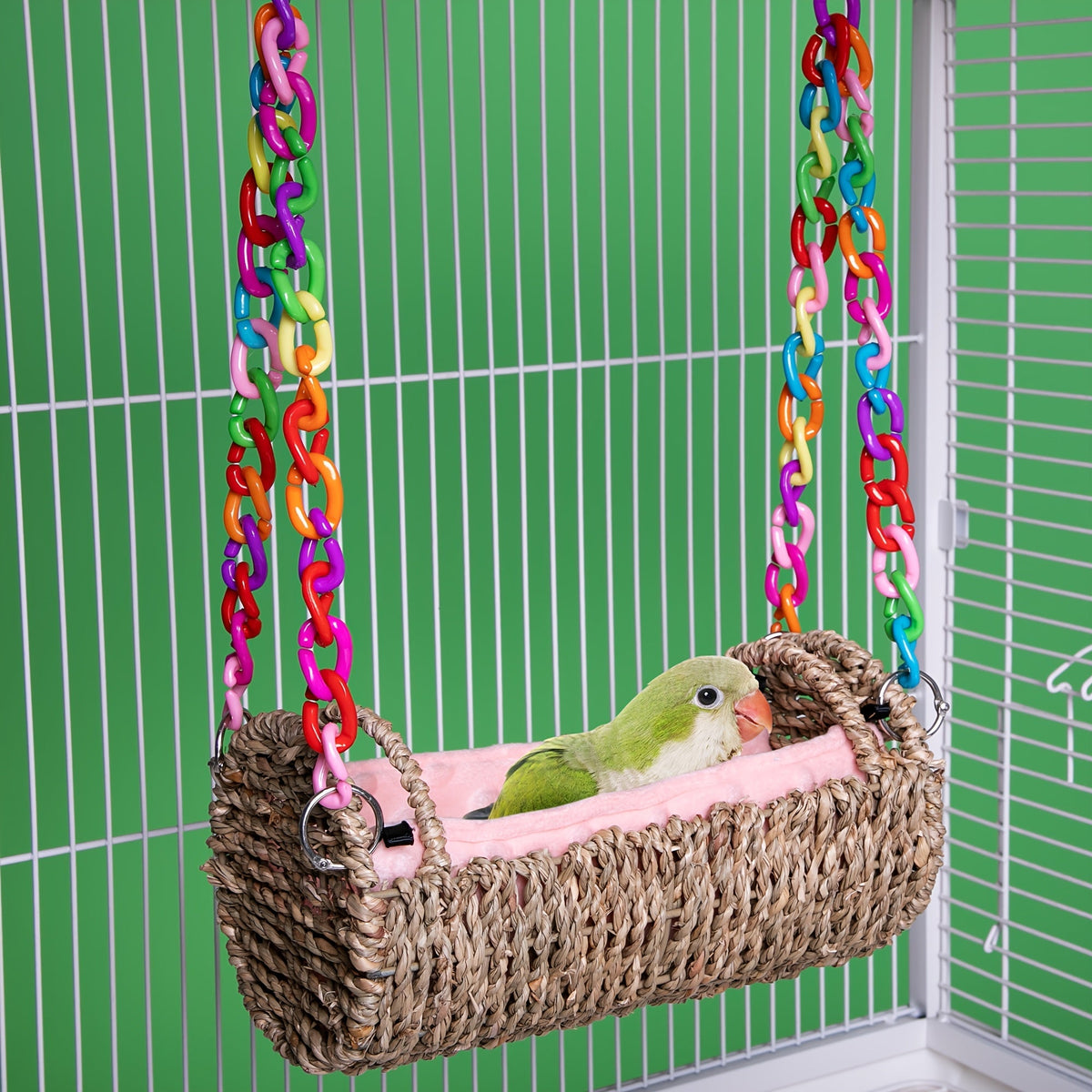 Rattan Hanging Bird Nest and Swing with Removable Mat and Choice of Natural Rope or Colorful Chain — image 5