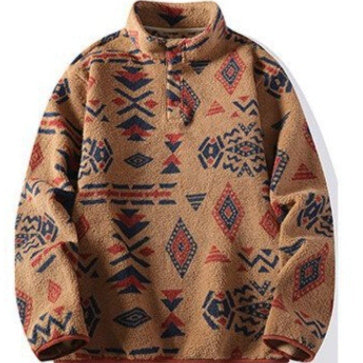 Mens Retro Tie-Dye Stand-Up Collar Polo Shirt Sweatshirt