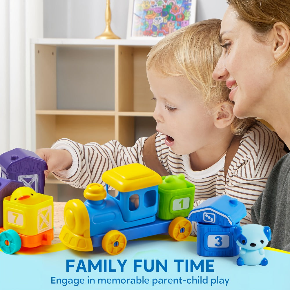 Farm Number Train Learning Toy for Toddlers with 9 Farm Animals & Farmer with the Listed Color, Size or Set Options for Every