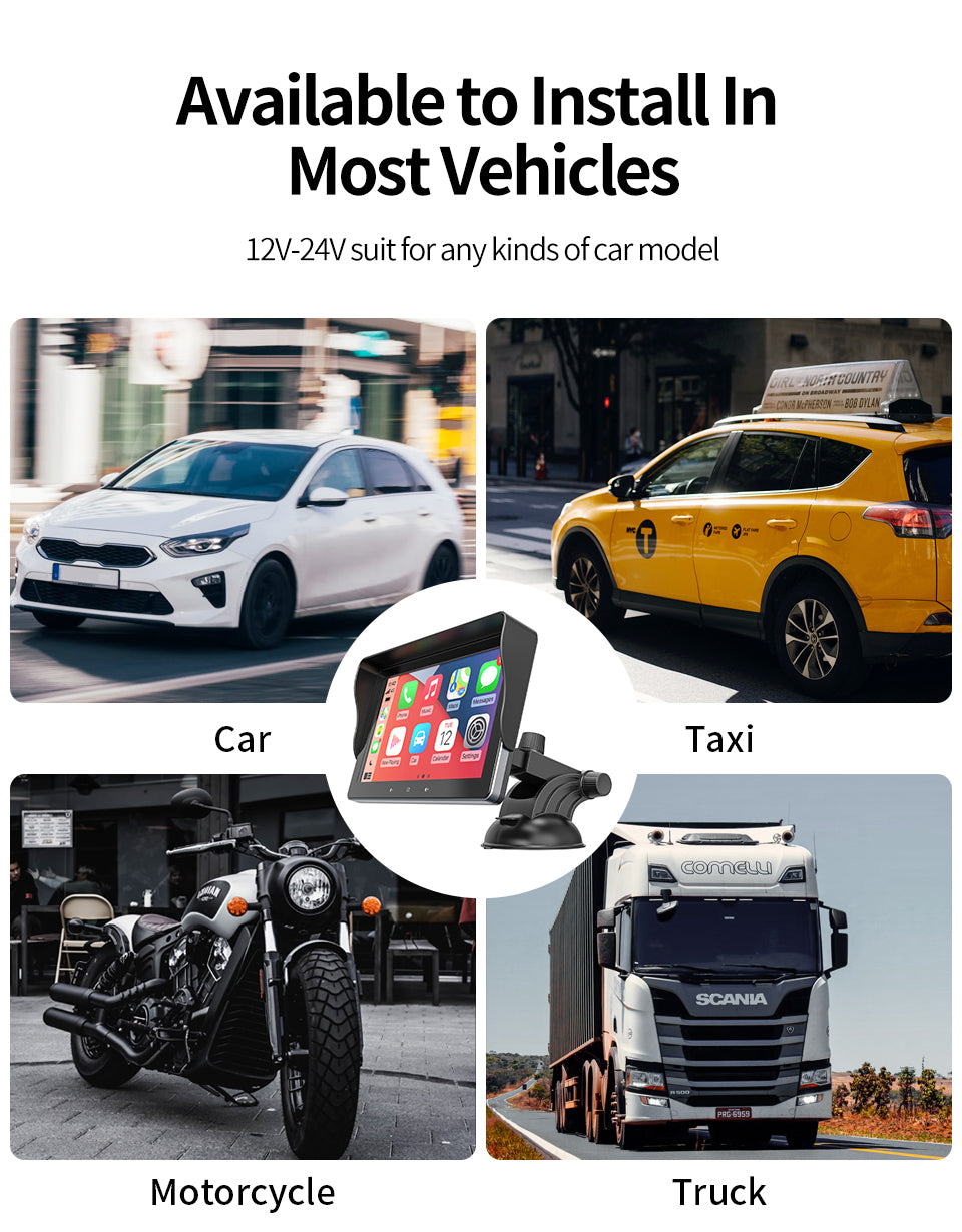 7 Car Wireless CarPlay Display Cigarette Lighter Interface Suction Cup Universal